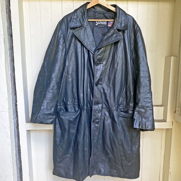 Schott NYC Black Leather Trench Button Up Jacket Sz 42 Made in USA - Picture 2 of 7